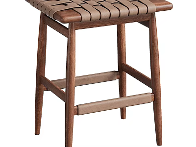 Modern Wooden Leisure Chair With Woven Seat And Sturdy Frame Design 3d model