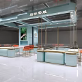 Elegant Modern Jewelry Store Interior With Light Blue Counters Orange Chairs And Glass Display Cases