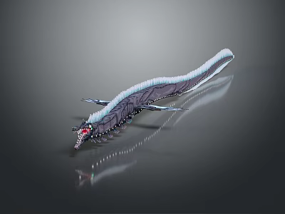 Game Movie Character 3D Dragon Design With Long Body Red Eyes And Blue Gray Wings 3d model