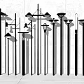 Outdoor Lights With Various Designs Metal Material Standing Installation Grey Wall Background 3d model