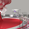 Exhibition Booth Design With Red And White Elements And Circular Display Structures 3d model