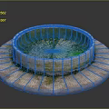 Circular Water Fountain with Green Water Surface Mossy Stone Edge and Stone Slab Base
