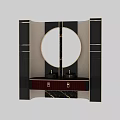 Elegant Modern Bathroom Vanity With Round Mirror Marble Background And Double Sinks