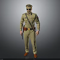 Man in Beige Uniform With Cap Badges Holstered Gun on Belt and Red Shoes