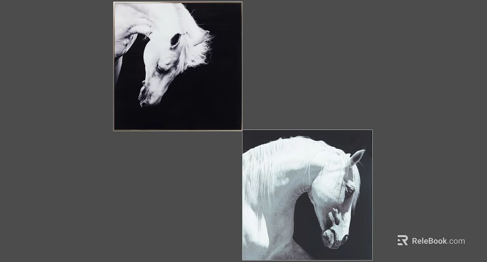 Modern Wall Decor With Black And White Horse Paintings For Home Interior 3d model 
