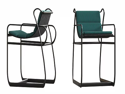 Modern Bar Stools With Green Upholstered Seats And Black Metal Frames 3d model