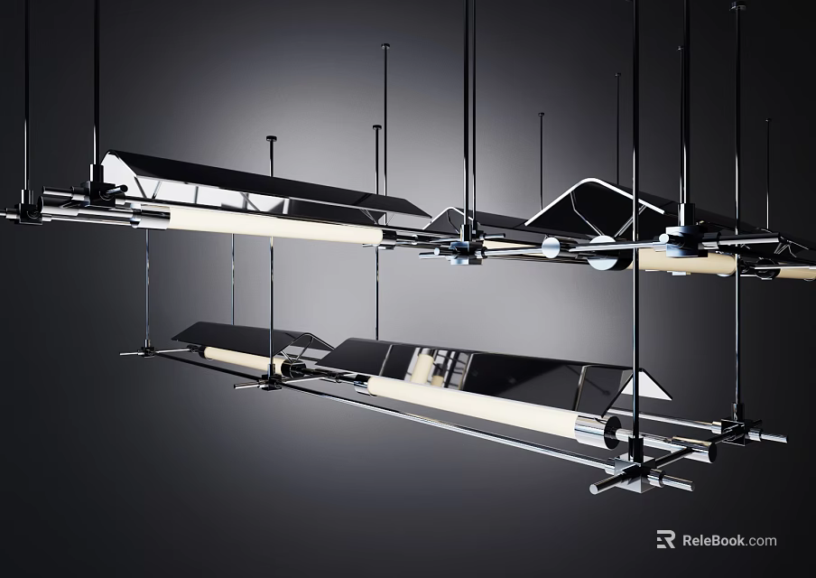 Modern Linear Chandeliers With Sleek Metal Frame And Contemporary Geometric Design Structure 3d model 