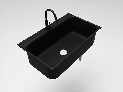 Black Single Bowl Kitchen Sink With Modern Faucet And Drain 3d model