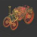 Vintage Steam Tractor With Green Black Body And Large Red Wheels