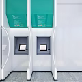 Modern Service Hall Interior With White Counters Glass Windows Self Service Machines And Turquoise Benches