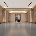 Elegant Modern Hotel Lobby With Wooden Walls Stone Flooring Ceiling Light Strips And Central Green Plant