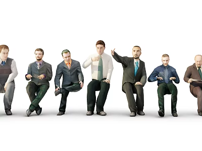 Group of Men Sitting Together With Different Poses And Formal Casual Clothing 3d model