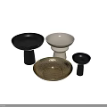 Decorative Ornament Set With Gold Hammered Black White Bowls And Textured Bases