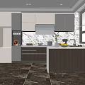 Modern Kitchen Interior Design With Marble Island Counter Cabinets And Large Window 3d model