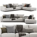 Light Colored Modern Sectional Sofa With Patterned Pillows And Soft Throws 3d model