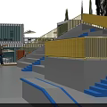 Skate Park Fitness Facilities With Ramps Obstacles Trees Fencing And Parking Lot