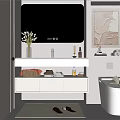 Modern Bathroom Vanity Interior With Backlit Mirror White Countertop Faucet And Vase Decor
