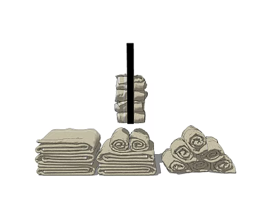 Soft Cotton Towels in Neutral Tones Stacked and Rolled for Bathroom 3d model