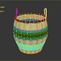 Yellow Handle Wicker Storage Basket With Orange Yellow Stripes And Woven Design