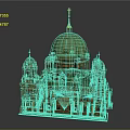 Cartoon Building Scene With Green Dome Golden Spire And Multiple Small Domes