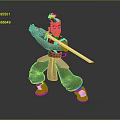 Animated Male Game Character In Black White Red Outfit Holding Sword In Fighting Stance