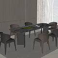 Modern Dining Table Set With Marble Tabletop And Six Brown Black Leather Chairs 3d model