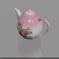 Pink And White Gradient Teapot With Red Rose Pattern On Smooth Surface