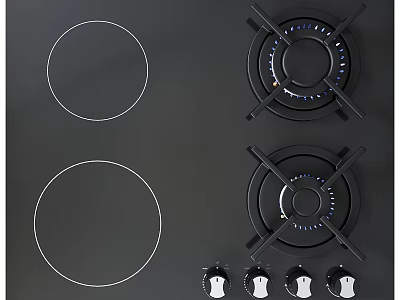 Modern Black Kitchen Gas Stove With Dual Burners Induction Zones And Control Knobs 3d model