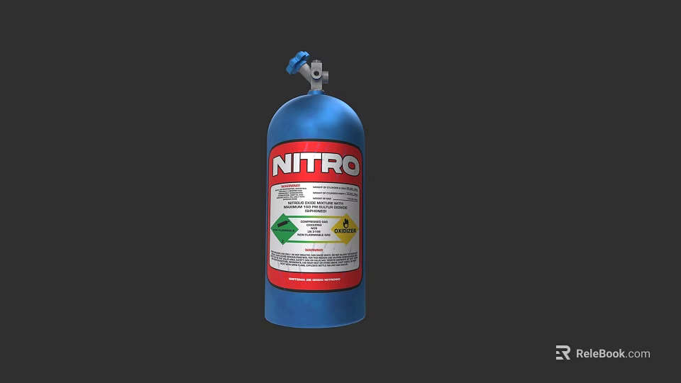 Car Nitro Cylinder For Tire Inflation With Safety Label And Blue Design 3d model 