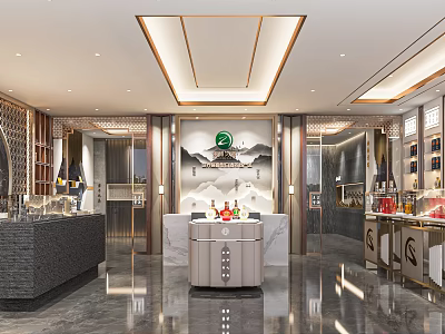 Modern Liquor and Tobacco Store Interior with Luxurious Counter and Display Shelves 3d model