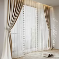 Beige Curtains With Sheer Panels And Polka Dot Details For Bright Window Interior