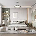 Cozy Kids Room Interior With Soft Green Wardrobe Bed Shelf Toys Rug And Decorative Painting