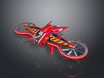 Red Futuristic Game Movie Character Vehicle With Large Wheels And Yellow Black Stripes 3d model