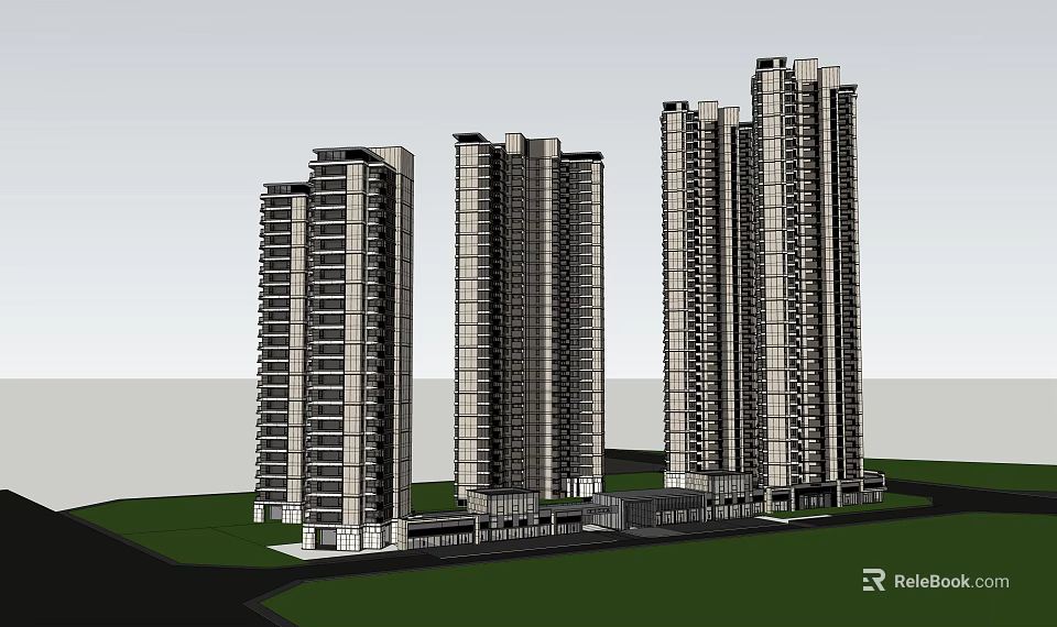 Modern High Rise Residential Buildings With Glass Facades And Green Landscaping 3d model 