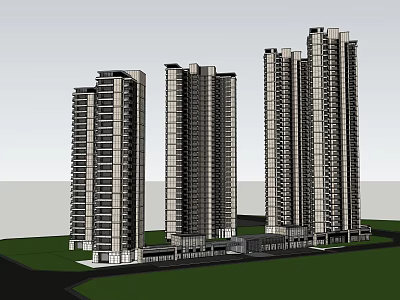Modern High Rise Residential Buildings With Glass Facades And Green Landscaping 3d model