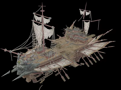 Ancient Sailing Ship Water Transport With Wooden Masts Canvas Sails And Oars Design 3d model
