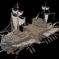 Ancient Sailing Ship Water Transport With Wooden Masts Canvas Sails And Oars Design