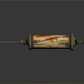 Vintage Medical Rusty Syringe with Red Stains on Shiny Reflective Surface