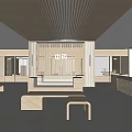 Elegant Modern Boutique Interior With Wooden Ceiling Partition And Reception Desk Seating Benches