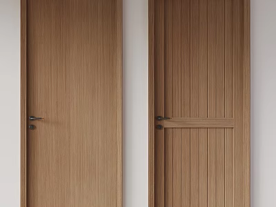 Modern Wooden Hinged Interior Doors With Flat Panel Vertical Slats And Metal Handles 3d model