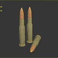 Three Military Bullets with Golden Casings Red Tips and Reflective Surface