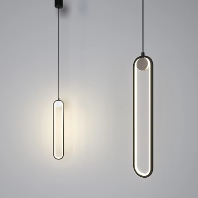 Modern Sleek Pendant Lights with Elongated Black Frame and LED Illumination Design 3d model