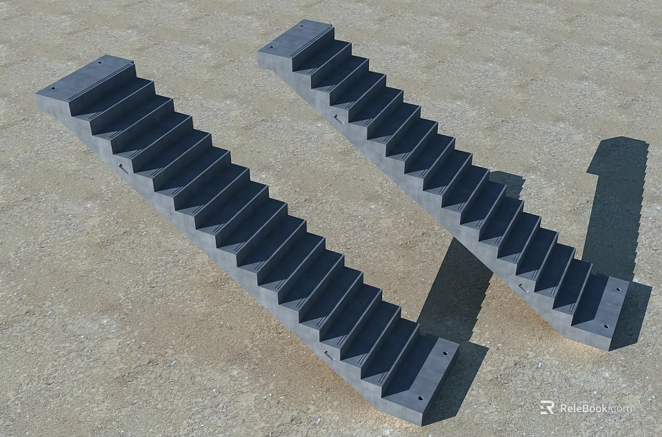 Prefabricated Gray Concrete Staircase Components With Step Design For Construction 3d model