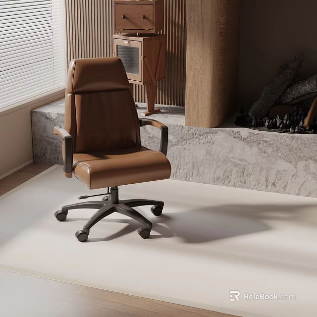 Brown Leather Executive Office Chair With Modern Design And Swivel Base In Home Office Interior 3d model 