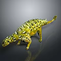 Realistic Green Yellow Dinosaur Model With Spiked Armored Skin On Gray Gradient Background With Reflection