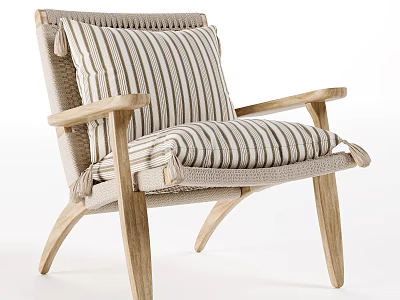 Leisure Chair Armchair Wooden Armchair Woven Fabric Leisure Chair 3d model