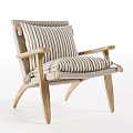 Stylish Natural Wooden Frame Lounge Chair With Striped Beige Fabric Cushions
