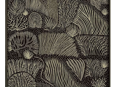 Black and White Hand Drawn Botanical Painting With Intricate Leaf Patterns 3d model