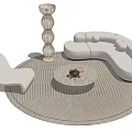 Modern Curved Sofa And Coffee Table Set With Round Rug Accent Chair And Floor Lamp