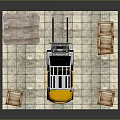 Yellow Forklift Transporting Wooden Crates On Tile Floor In Logistics Setting